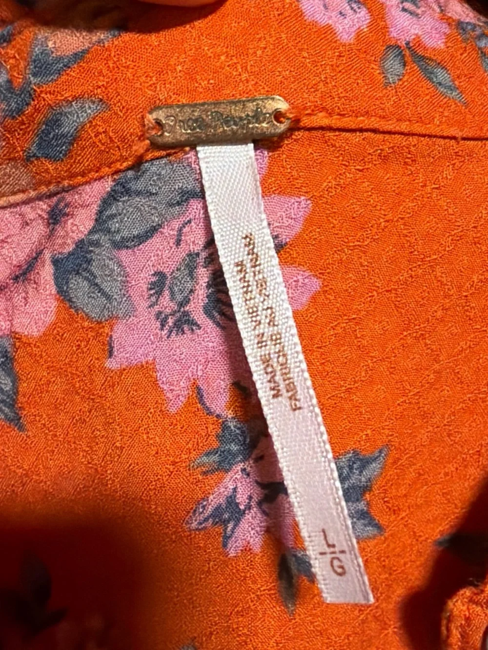Free People Orange Floral Tie-Front Puff Sleeve Top